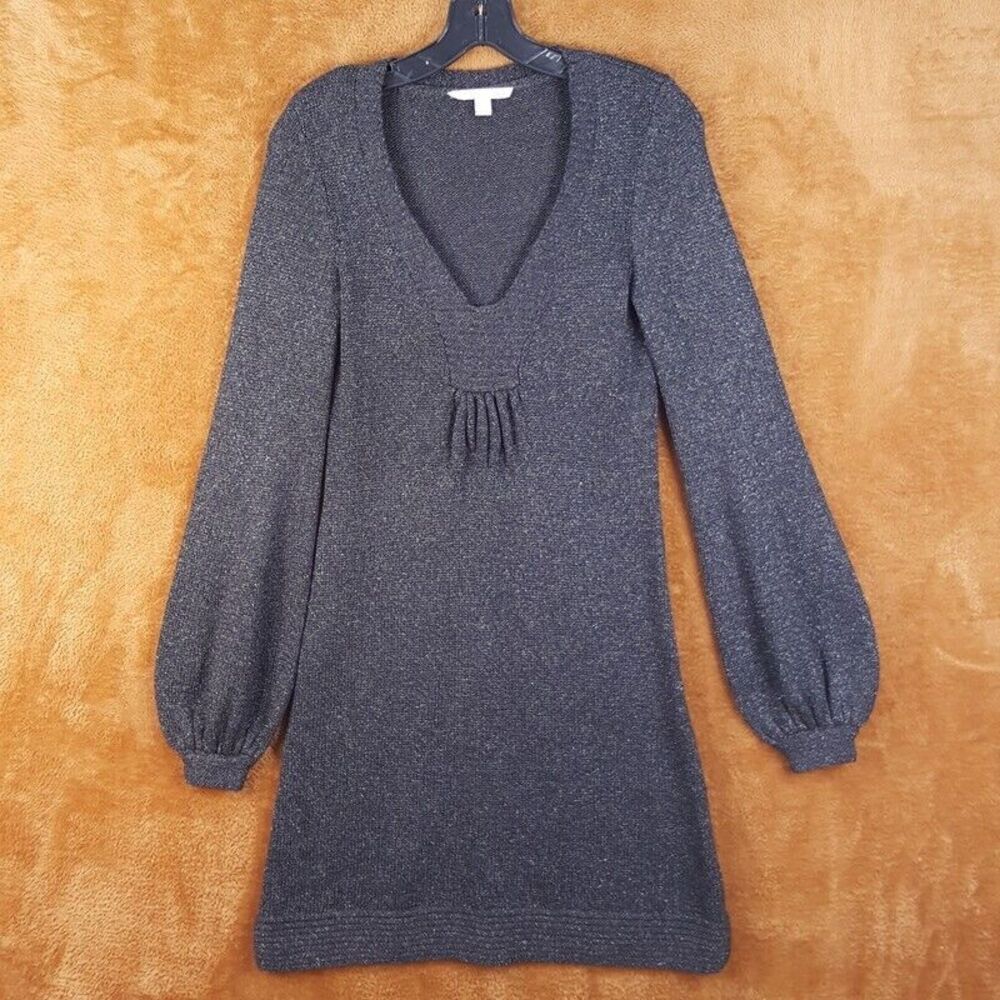 REBECCA TAYLOR Womens Sweater Dress Size 8 Gray A-Line Pullover Metallic Knit